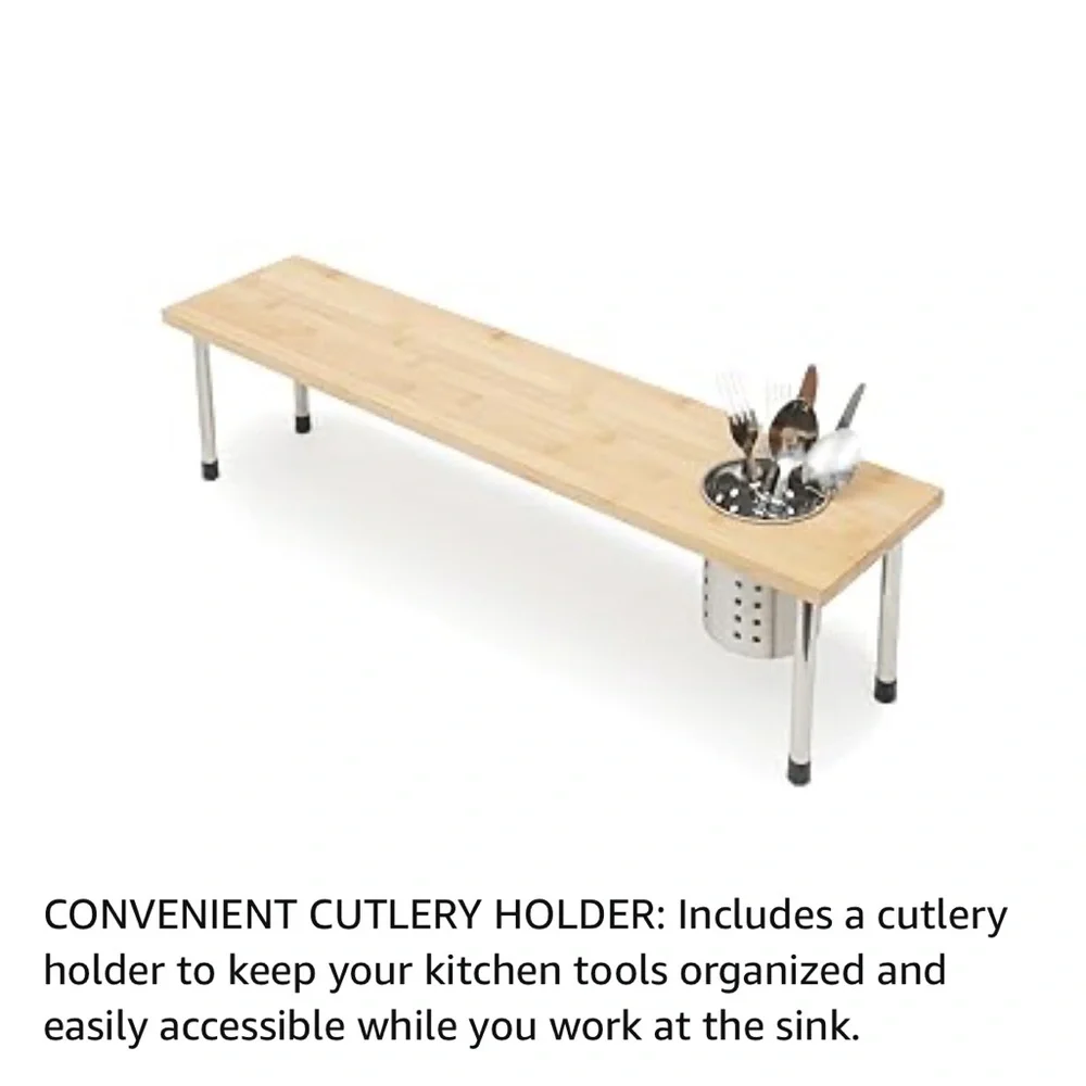 New-Bamboo Kitchen Sink Helper Shelf with Removable stainless utensil cubby - Picture 1 of 11